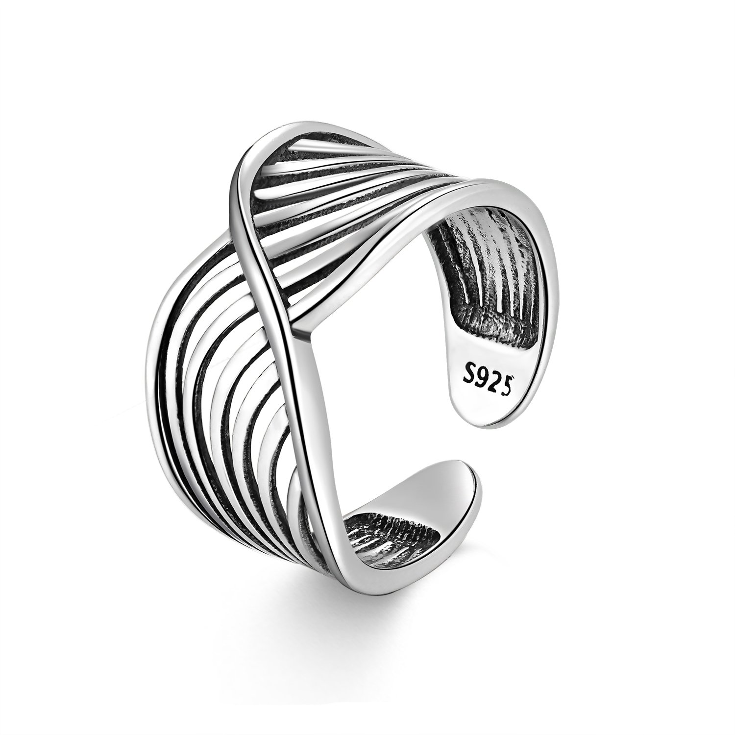 925 Sterling Silver Thumb Rings For Women Wide Adjustable Rings Vintage Chunky Knuckle Finger Infinity Open Ring For Women Mens Size P