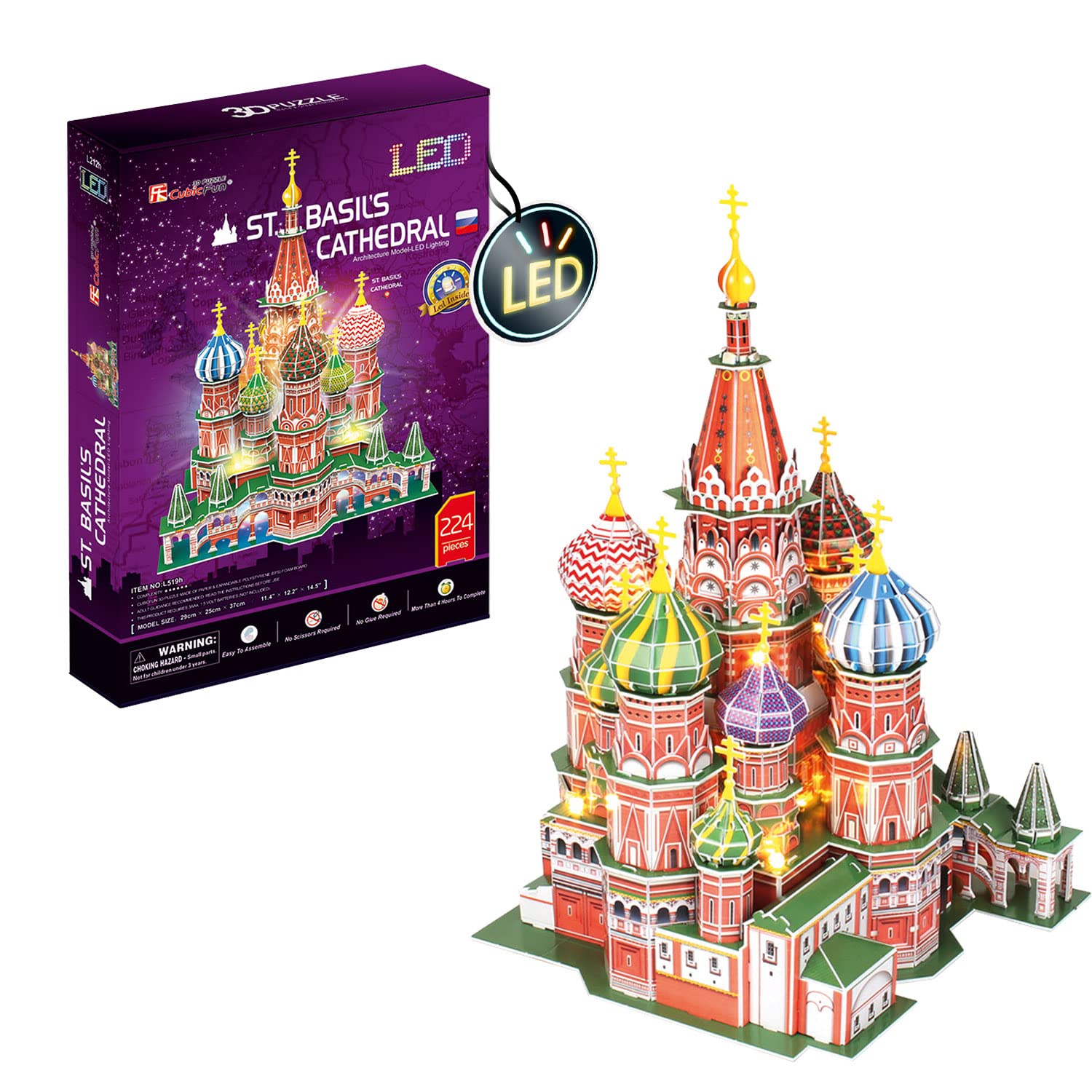 San Basilio 3D Puzzle 3D Puzzle Gift for Children and Adults, 224-Piece Buildable Model 240 Minutes, Illuminated 3D Puzzle for Night