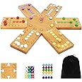 plusvivo Marble Board Game, Wooden Board Game for 4 and 6 Players, Portable Original Marble Game with 24 Marbles 12 Dice for Family Friends Party Game Night
