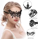 Aomig 6 Pcs Black Lace Masquerade Masks for Women Venetian Party Elegant Eye view 3