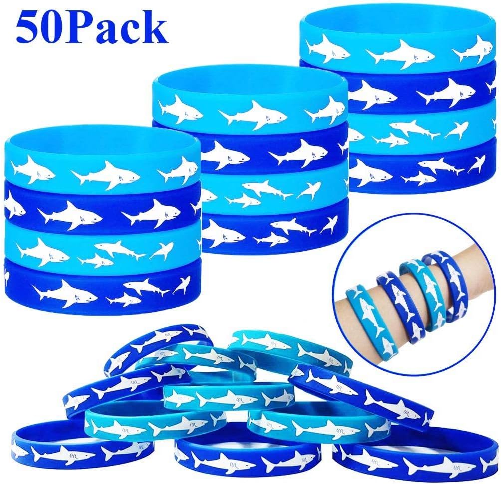 Playstyle Shark Party Favors Rubber Bracelets, Under The Sea/Baby Shark Birthday Party Supplies Gift Decorations Goodie Bag Stuffers Fillers Slicone Wristbands (50 Pcs)