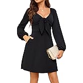 Ystguic Women Long Sleeve Tie Front Mini Sexy Night Club Party Going Out Knit Dress with Pockets