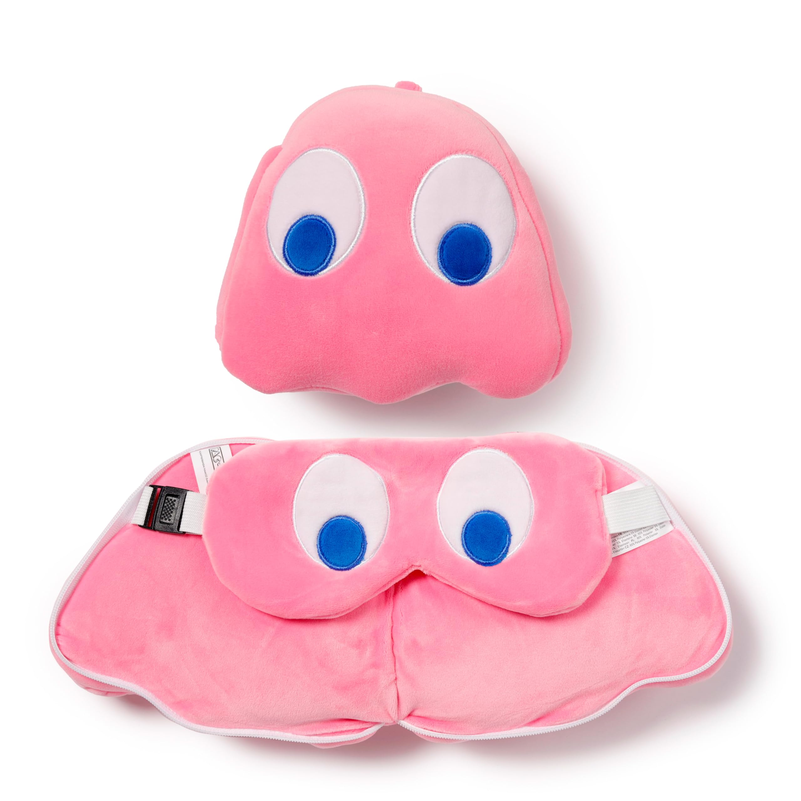 Puckator Relaxeazzz Pac-Man Pink Ghost Shaped Travel Pillow & Eye Mask - Sleep Eye Mask Masks - Kids Travel Accessories For Sleeping Airplane - Flight Plane Neck Pillow Pillows