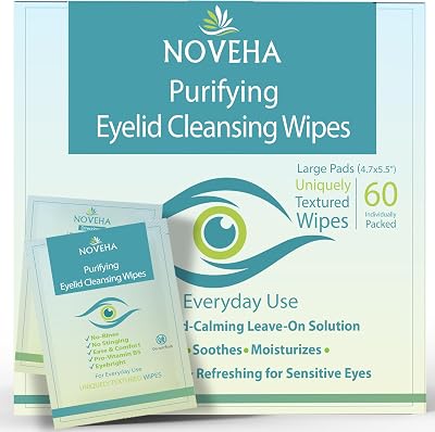 NOVEHA Hypochlorous Acid Eyelid Wipes 60pk Dry Itchy Eyes Styes Blepharitis