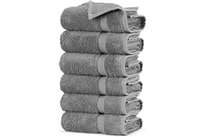 Towel Bazaar Premium Turkish Cotton Super Soft and Absorbent Towels (6-Piece Hand Towels, Gray)