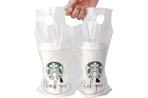 Camtoms Drink Carrier Bag, Cup Carrier, Cup Holder Bag, Coffee Cup Bag, Beverage Carrier, 2 Cup Carrier with Handle, Plastic Drink Carrier, Drink Bags with Handle, 32oz Drink Delivery Bag (100pcs)