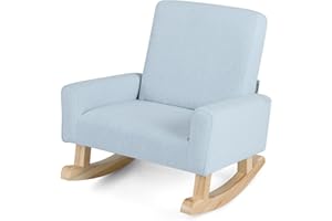 HONEY JOY Toddler Rocking Chair, Kids Rocker with Solid Wood Legs & Linen Fabric, Anti-Tipping Design, Toddler Couch for Kids Room, Playroom, Nursery, Bedroom (Blue)