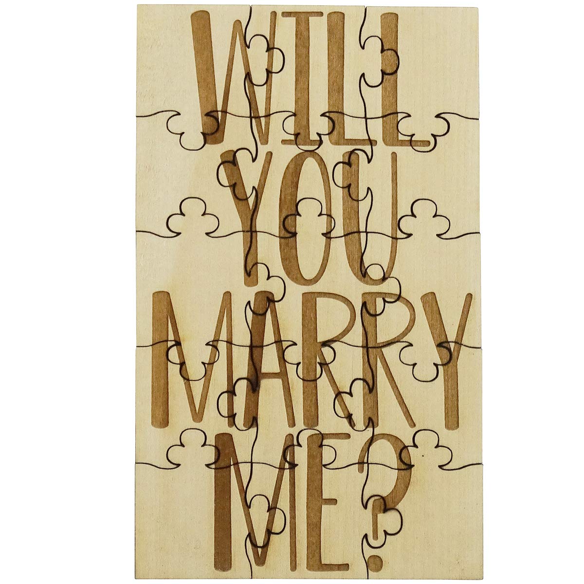 Will You Marry Me Proposal 15 Piece Jigsaw Puzzle Laser Engraved Rustic Basswood 6" x 3.5" — image 1