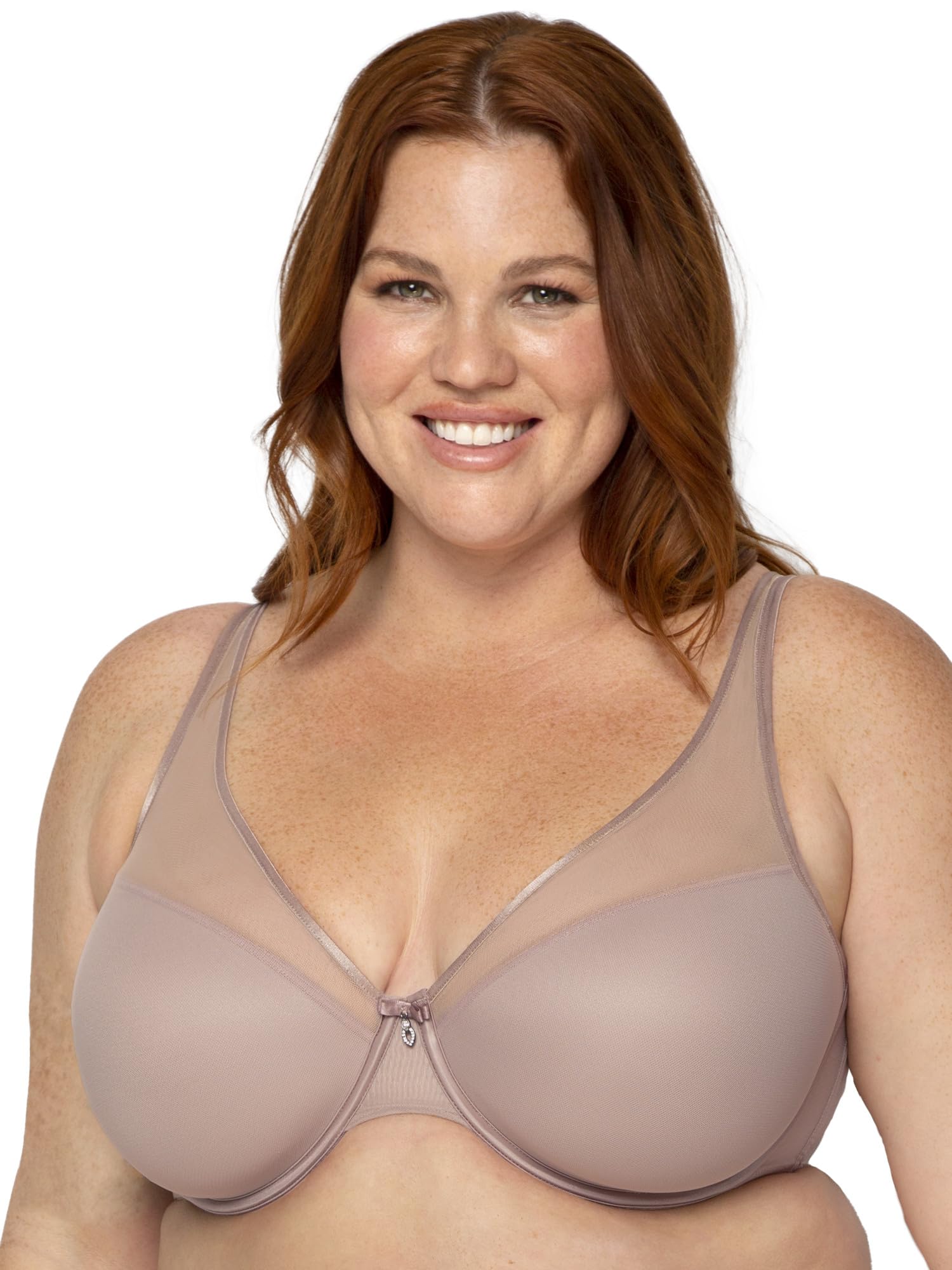 Photo 1 of (36DD) Curvy Couture Women’s Sexy Sheer Mesh Plus Size Full Coverage Bra, Bark, 36DDD