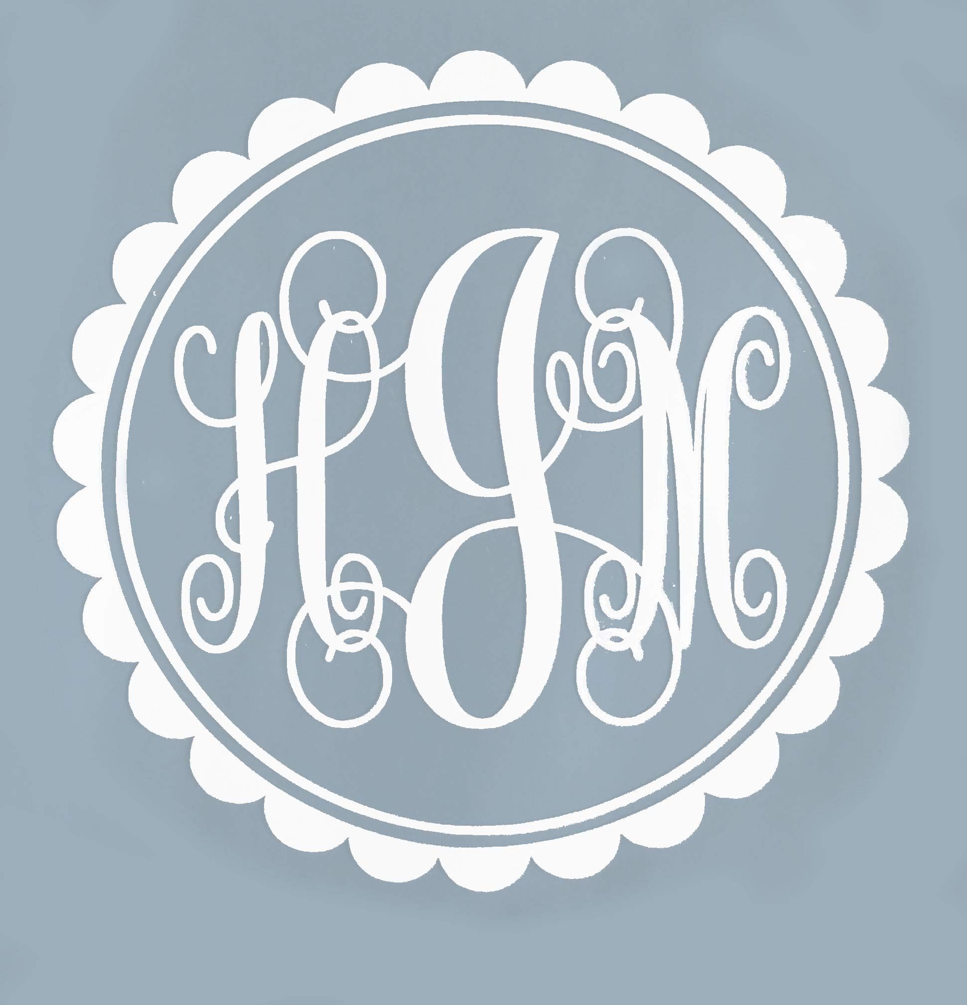 Custom Initial Monogram Vinyl Decal Bumper Sticker, for Tumblers, Laptops, Car Windows - Scalloped Script Letter Design