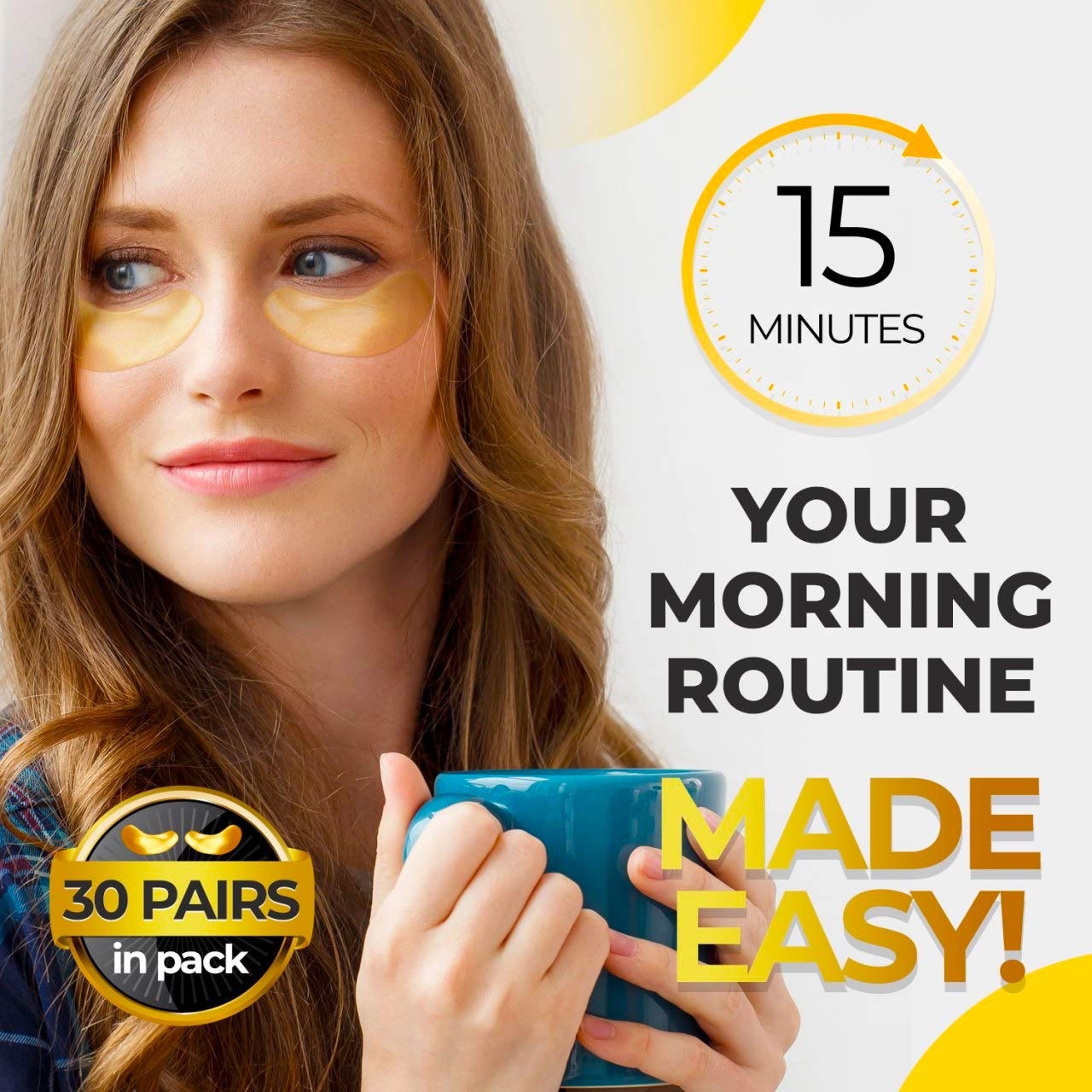 Under Eye Collagen Patches - 24K Gold Eye Mask Anti-Aging Hyaluronic Acid - Under Eye Mask for Reducing Dark Circles & Puffy Eyes (30 PAIRS) - Under Eye Bags Treatment : Beauty