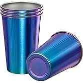 MEWAY 4 Pack 16oz Stainless Steel Pint Cup,Healthy Unbreakable and Stackable,Metal Drinking Glasses，Beer Glasses（Rainbow）