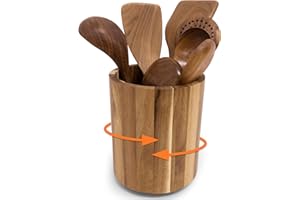 Yikaroeli 360° Rotating Utensil Holder, Acacia Wooden Utensil Holder, 7.2" Large Kitchen Utensil Holder Wood for Kitchen Counter, Used for Farmhouse Spatula Holder Countertop Decoration