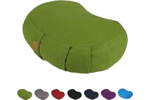 FelizMax Crescent Zafu Meditation Pillow, D=17" W=11" H=5.5" Zabuton Yoga Bolster, Meditation Cushion, Floor Pouf Yoga Pillow Zippered Organic Cotton Cover Natural Buckwheat kneeling pillow - Large