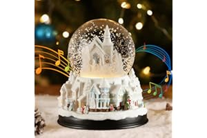 Lewondr Christmas Snow Globe with Music and Light, Town Base and White Home Electric Snow Globe with Swirling Snowflake & 8 Songs, Battery & USB Powered Water Globe, Home Xmas Decoration Gift