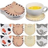 YUXIANLB Cat Pattern Coasters Set 12PCS, Absorbent Ceramic Drink Coaster Cute Cat Themed Desk Design Coaster for Cups and Mugs, Coffee Office Desk Table, Funny Table Protection Gifts for Cats Lovers