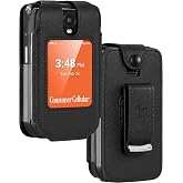 Fitted Series for Consumer Cellular Iris Easy Flip 2 Phone Case - Black | Vegan Leather, Form-Fit Cover, with Screen Protection, Keypad Guard, Rotating Metal Belt Clip, Also Fits SpeakEasy Flip 2026