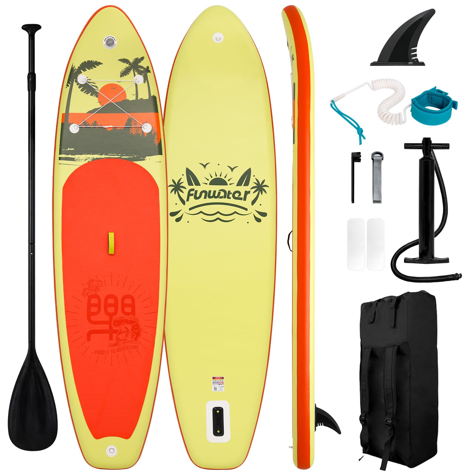 FunWater SUP Inflatable Stand Up Paddle Board Ultra-Light Inflatable Paddleboard with Accessories, Fin, Adjustable Paddle, Pump, Backpack, Leash Image