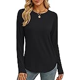 YUCOLEN Womens Tunic Tops Long Sleeve Shirts to Wear with Leggings Loose Fit Crewneck Curved Hem Basic Casual