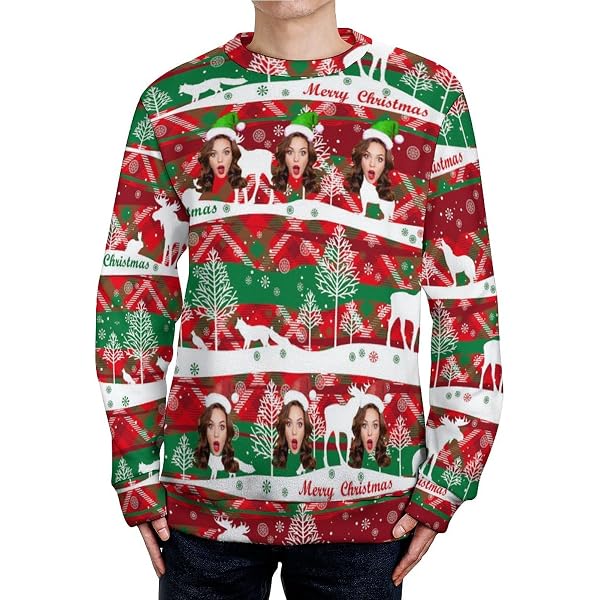 Pull De Noël Personnalisé Avec Photo - Sweat "moche" Drôle Pour Couple/famille - Taille S à 6XL - Cadeau Original Humoristique