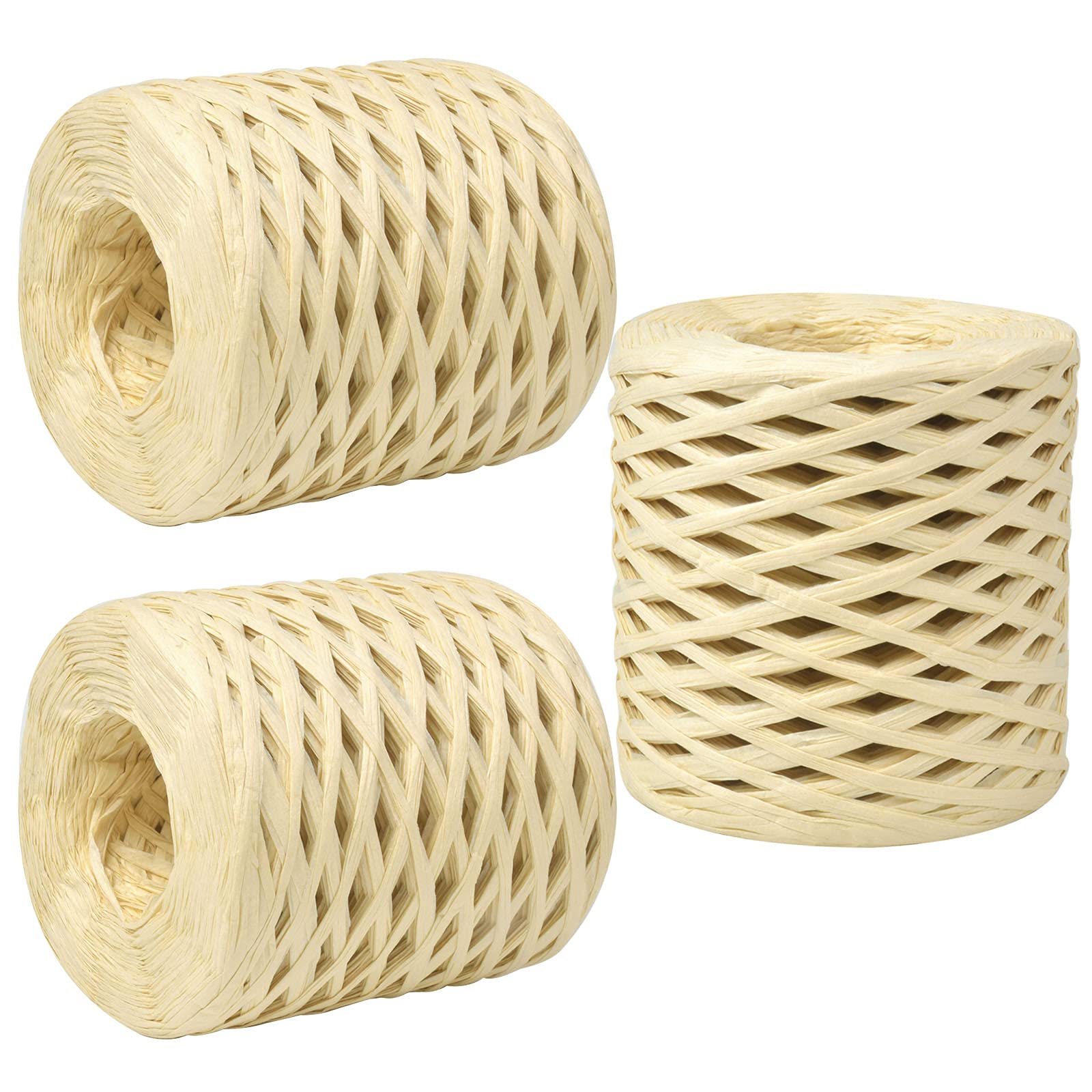 3 Rolls of Raffia Paper Ribbon, 200 m Raffia Paper Rope, Wrapping Ribbon for Gift Packaging, DIY Craft Decoration, DIY Weaving Florist (Natural)