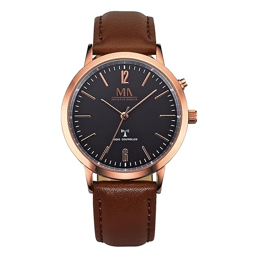Meister Anker Herren Funkuhr 24cm rot Uhren Quartz Mineralglas 490000009
