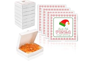 WANGDEFA 50 Pack Elf Mini Pizza Box Square Cardboard Mini Pizza Box with Elf Sticker for Celebrations, Party Favors, Christmas, Birthdays, Valentines Day, Weddings (3.54 x 3.54 x 0.78 inches)