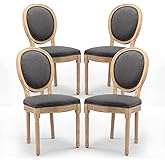 YICORPS French Country Dining Chairs Set of 4, Upholstered Dining Room Chairs with Round Back, Solid Wood Legs, Oval Side Cha
