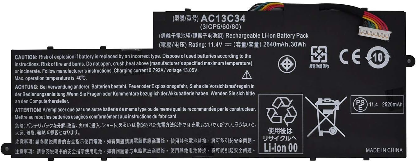 ASKC 30WH 2640mAh AC13C34 Laptop Battery for Acer Aspire V5-122P V5-122P-0408 V5-122P-0467 V5-122P-0468 E3-111 E3-112 V5-132 V5-132P Series 3ICP5/60/80 KT.00303.005