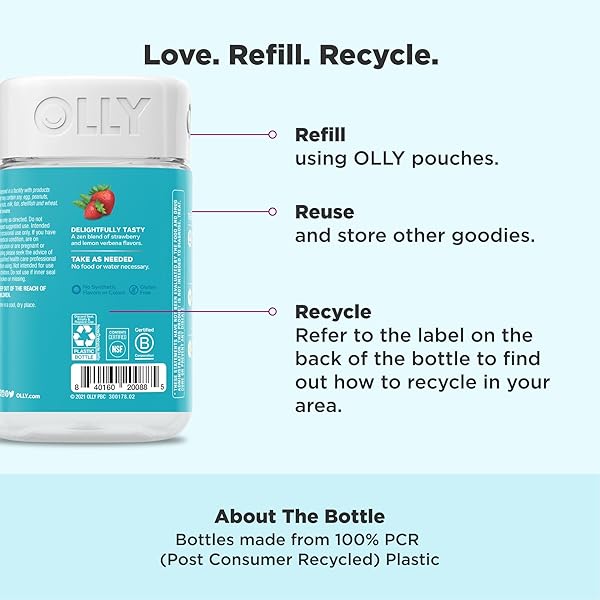 OLLY GOODBYE STRESS GUMMY, GABA, L-THEANINE, LEMON BALM, STRESS RELIEF SUPPLEMENT, BERRY – 60 COUNT