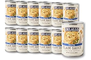 DeLallo White Clam Sauce, Made with Fresh Sea Clams, Authentic Italian Recipe with Olive Oil, Garlic & Herbs, No Preservatives, Pasta Sauce for Seafood Dishes,10.5 oz Can, (12 Pack)
