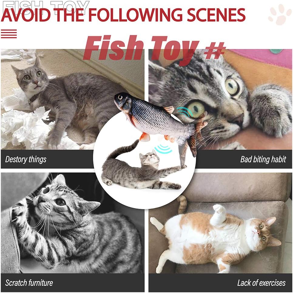 Floppy Fish Cat Toy, Realistic Moving Fish Cat Toy, Wiggle Fish Catnip Toy, Flippity Fish with Cat Wand Stick Toy & Cat Spring Toy, Interactive Cat Exercise Toy, Perfect for Biting, Chew and Kick : Pet Supplies
