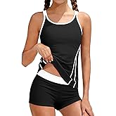 DONWEN Girls Swimsuits Sporty Adjustable Straps Bathing Suits UPF 50+ Boyshort Tankini Beach Pool Swimwear