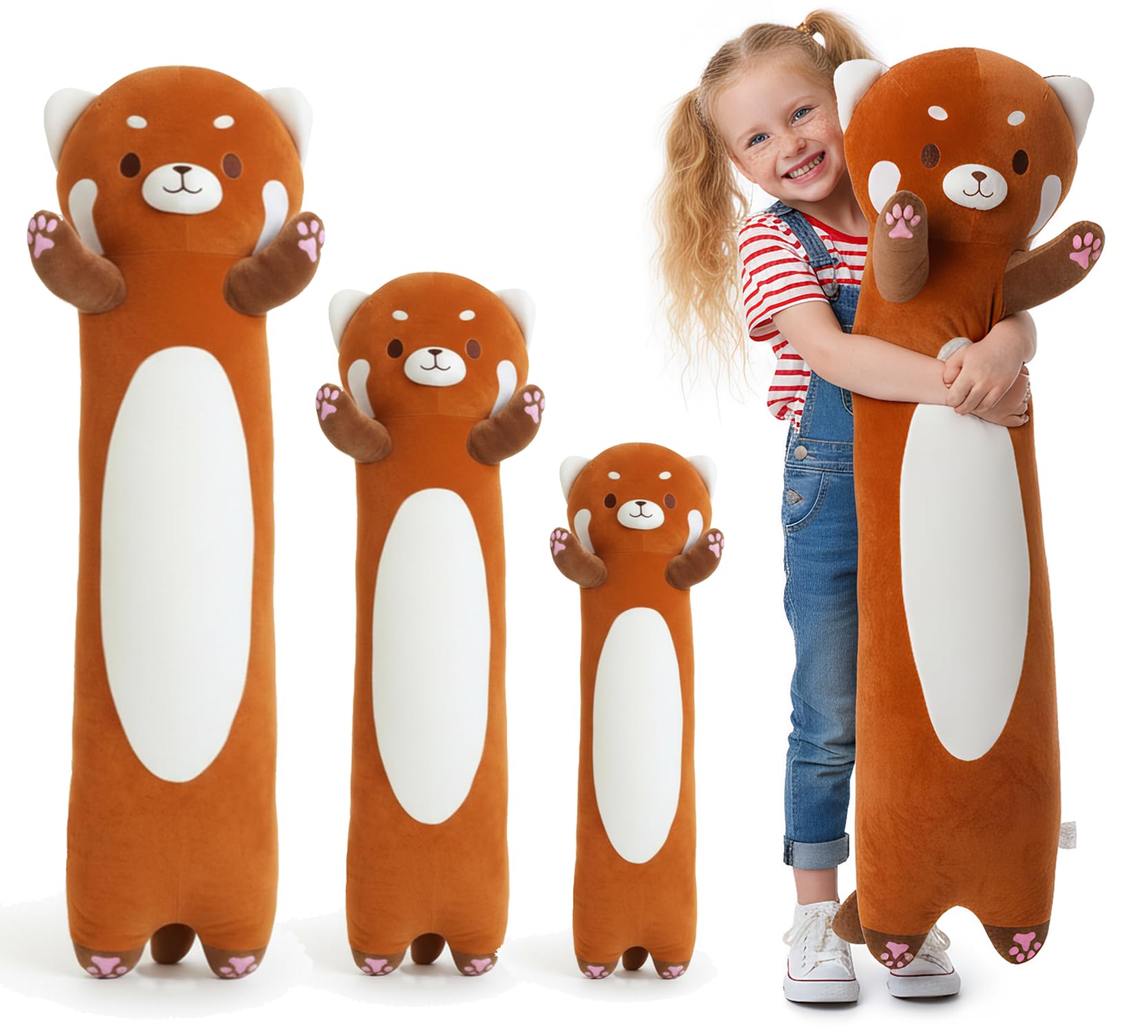 Kekeso Long Red Panda Plush Toy Pillow - Soft Red Panda Stuffed Animal for Kids & Adults, Cute Hugging Body Pillow for Bedroom, Gifts for Christmas, Birthday, Valentine's Day (110cm/43.3inch)