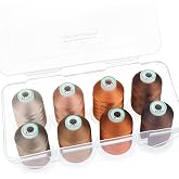 New brothread 8 Spools Embroidery Machine Thread with Box -Different Brown | 100% Polyester, Snap Spools to Lock Thread Tails, 1000M (1100Y) Each Spool, Used for for Embroidery &amp; Quilting