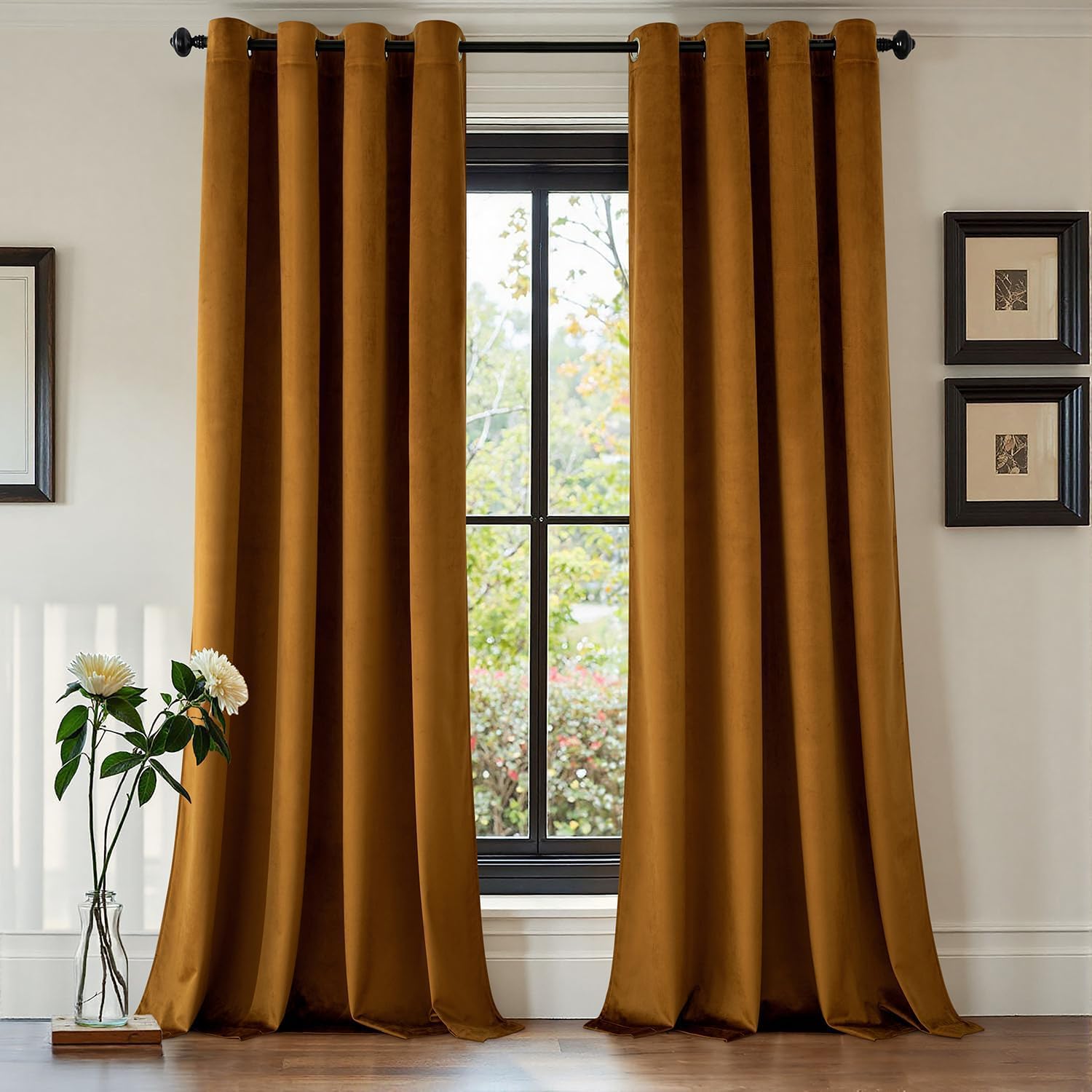 MIULEE Golden Brown Velvet Curtains for Bedroom 2 Panel Set 90 Inch Drop Curtains, Soft Elegent Home Decor Velvet Curtain Living Room, Sun Blocking Room Darkening Thermal Eyelet Curtain 46x90 Inch