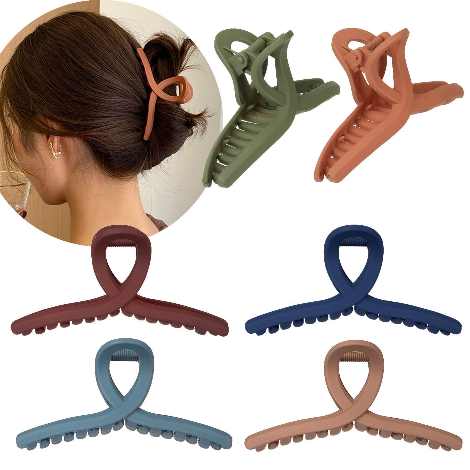 Whaline Hair Claw Clip 6 Color Hair Jaw Clamp Clips 4.3 Inch Nonslip Hair Claw Strong Hold Matte Butterfly Clip Clamp Hair Styling Accessories for Women Girls Thin Thick Fine Hair