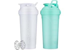 Hydra Cup ProFlow [2 Pack] 28 oz Shaker Bottles for Protein Shakes, Shaker Cups with Ball Blender Whisk, Shaker Bottle with Handle, Travel To Go, BPA Free (White & Teal, 28oz)