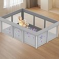 Foldable Large Baby Playpen 50"×71", Portable Playard for Babies & Toddlers, No Assembly, Safe Zipper Gate, Soft Mesh Sides, Ideal for Indoor & Outdoor Use, Includes 100 Ocean Balls, Grey