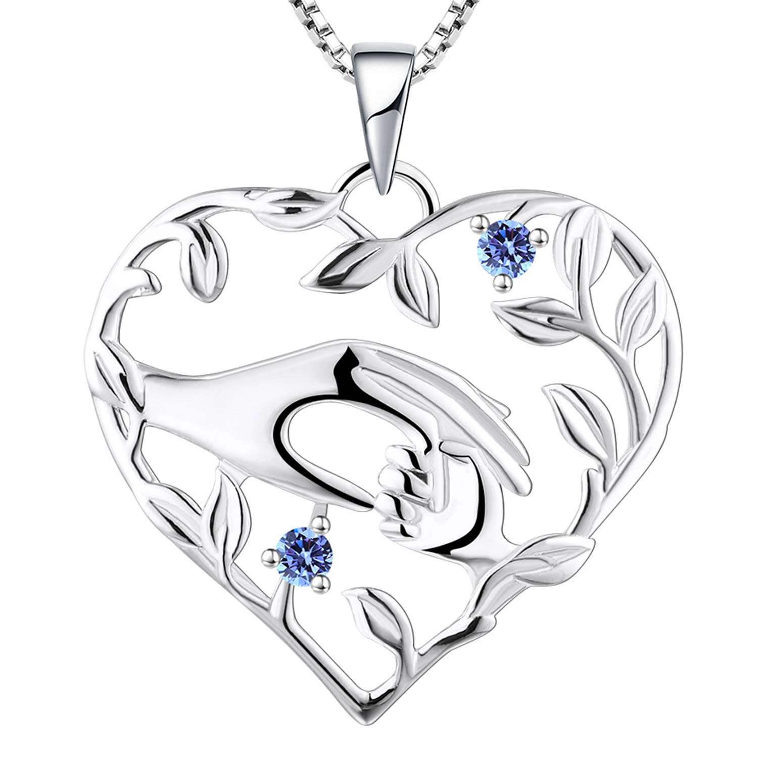 YL Mum Heart Necklace 925 Sterling Silver Mom Hold Child's Hand cut December Birthstone Tanzanite Pendant Gifts for Mum Women