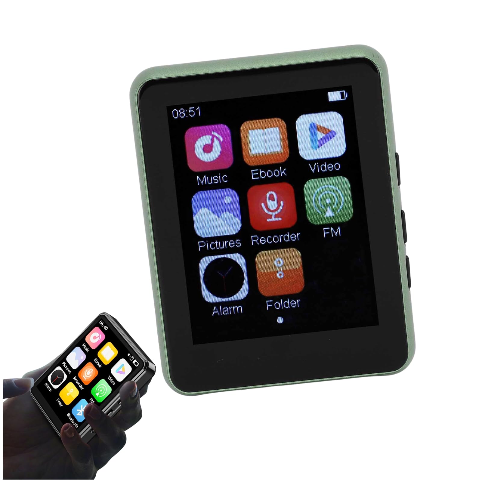 Portable MP3 Player 64GB,Bluetooth 5.0 MP3 Music Players with 2.4in Full Touch Screen, FM Radio Voice Recorder, Electric Book, Up to 128GB (Green)