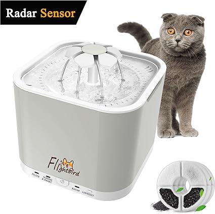 Flightbird Fontaine à Eau Chats Chiens Distributeur Deau Animaux De Compagnie à Détection De Radar 15 M Lumière Led Silencieux 3 Modes De