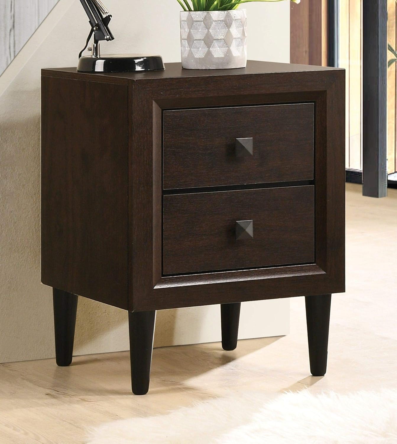Depointer Life 2 Drawers Nightstand,Wood Bedside Storage Cabinet, Accent End Side Table Chest, Perfect for Home Furniture, Bedroom Living Room Accessories,Espresso