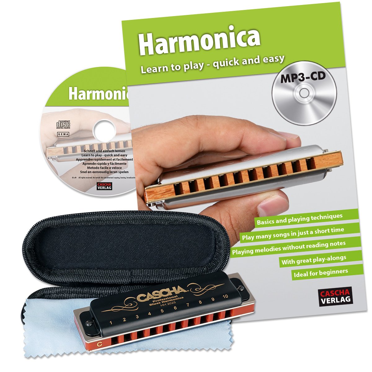 CASCHA HH 1610 EN Professional Blues Harmonica Set harmonica including English school with MP3-CD — image 1