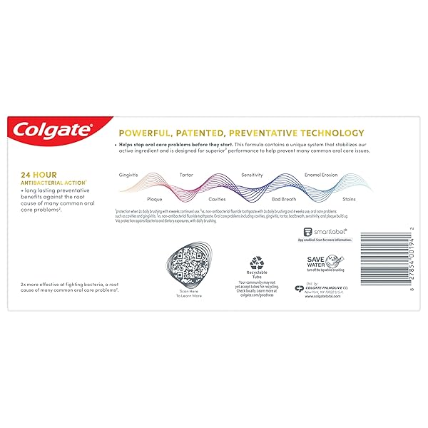 COLGATE TOTAL WHITENING TOOTHPASTE, MINT TOOTHPASTE, 5.1 OZ TUBE, 2 PACK