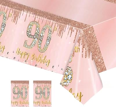 COSORO 2pcs Rose Gold 90th Birthday Tablecloth 137x274cm Plastic