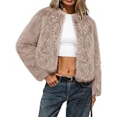 ELLEVEN Women’s Fluffy Faux Fur Cropped Coat – Soft Warm Fashion Winter Jacket with Hooks & Pockets