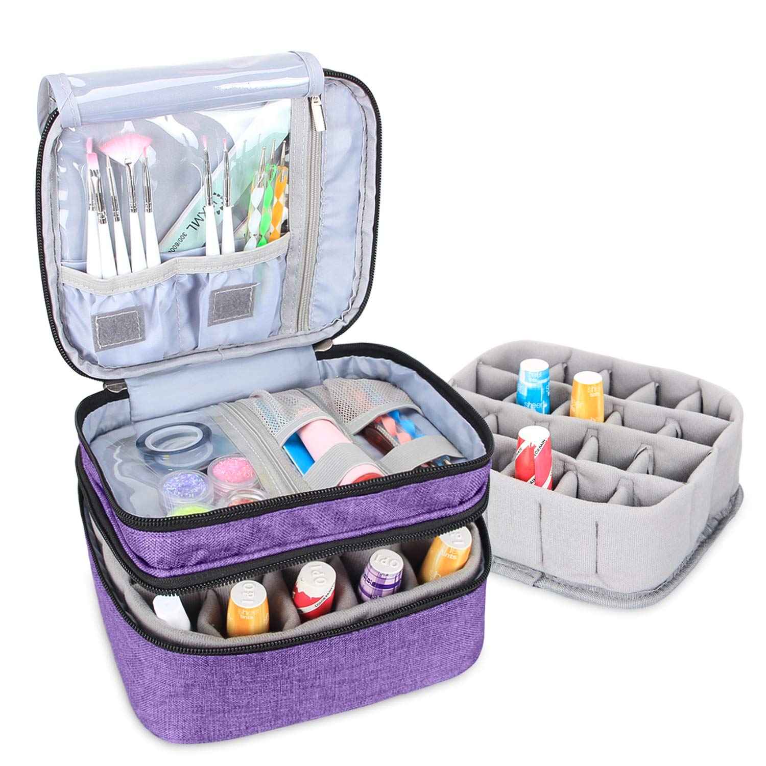 Luxja Nail Polish Carrying Case - Holds 20 Bottles (15ml - 0.5 fl.oz), Double-layer Organizer for Nail Polish and Manicure Set, Purple : Beauty