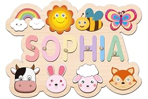 Name Puzzle for Kids Personalized, Custom Wooden Name Animal Puzzle, Montessori Learning Toys for Toddler 1-3, First Birthday