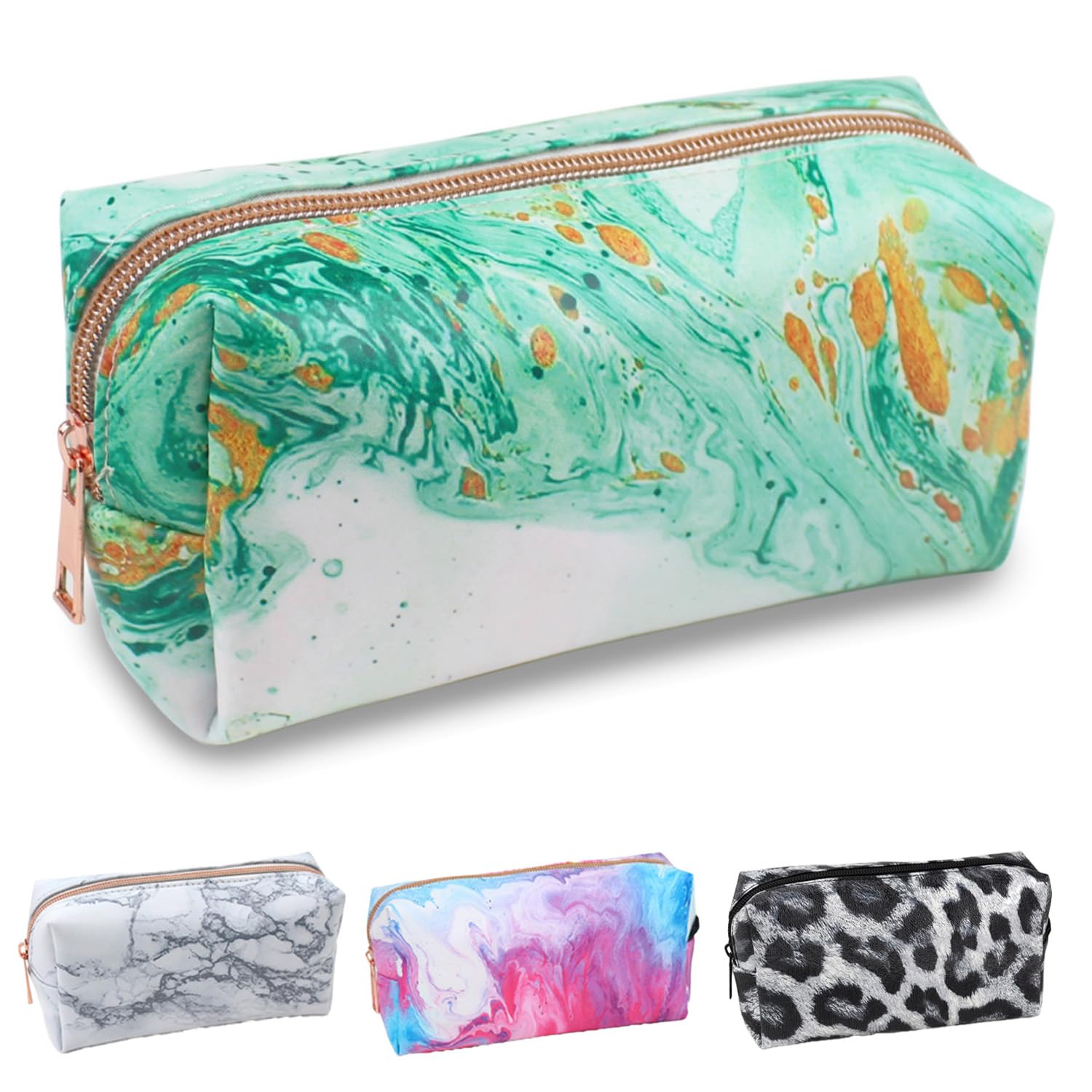 Fashion Stationery Marble Pencil Case for Women Girls Teenagers Make Up Bag Ladies Cosmetic Bag or Gifts for Her (Green)